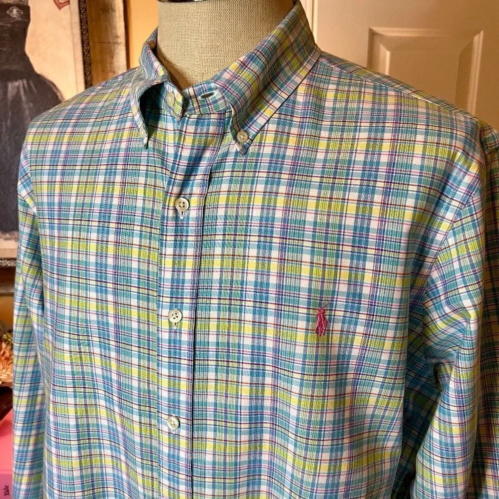 NWOT Lot of 2 Men's Ralph Lauren Button Down Plaid Oxford Shirts Size XL